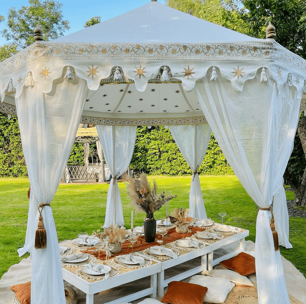 Picnic set up in Boho Tent